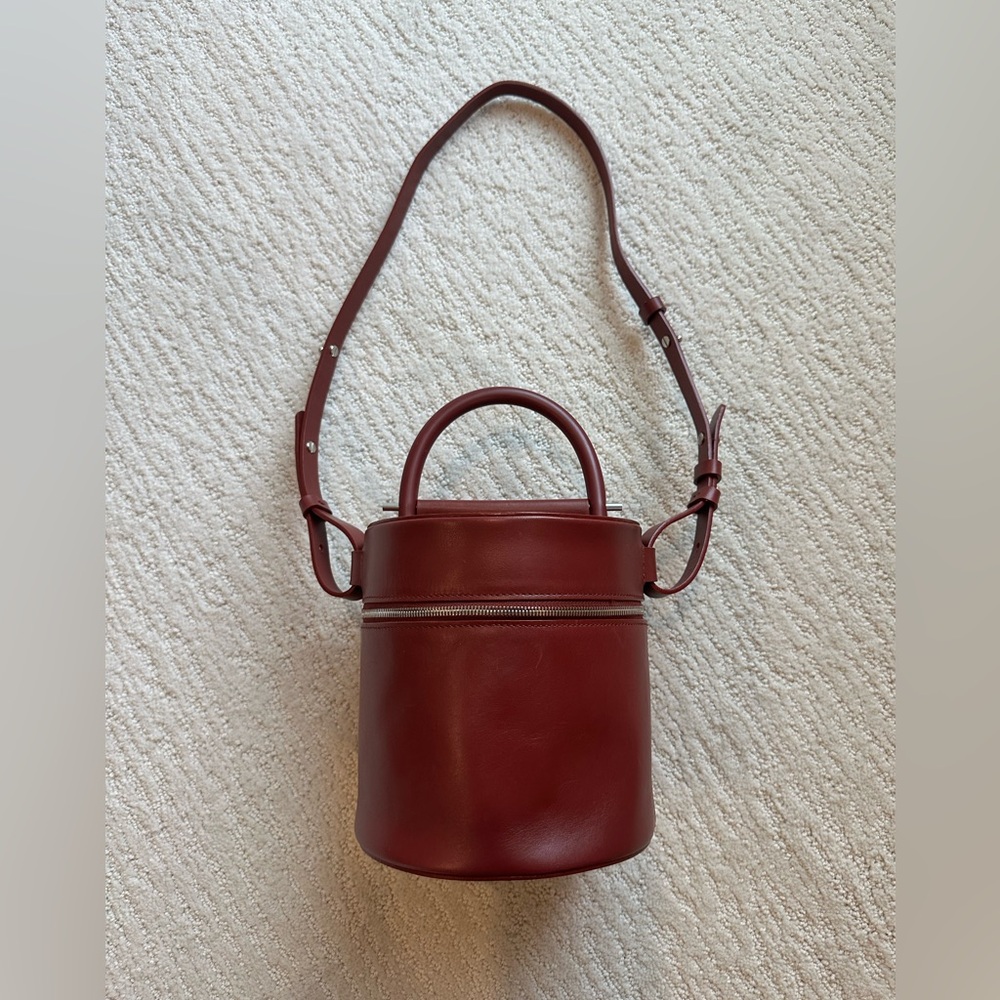 Elegant Burgundy Leather Bucket Bag